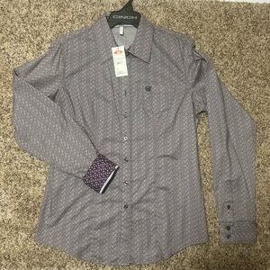 CINCH NWT Women’s Shirt L Cowgirl Button Down Geometric Purple